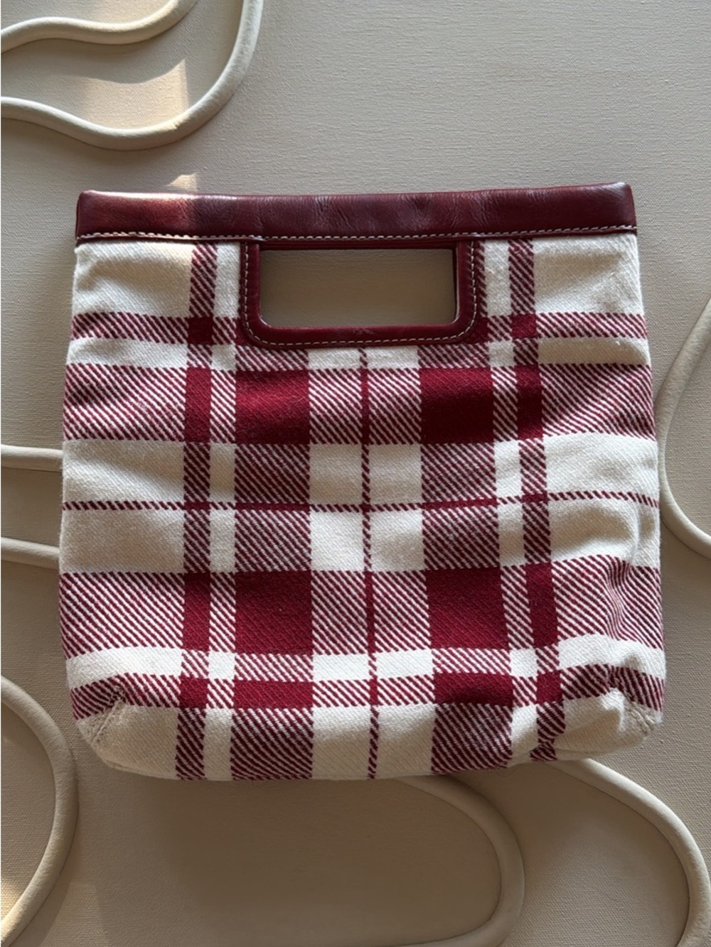 Banana Republic Red & Cream Plaid Cutout Handle Crossbody